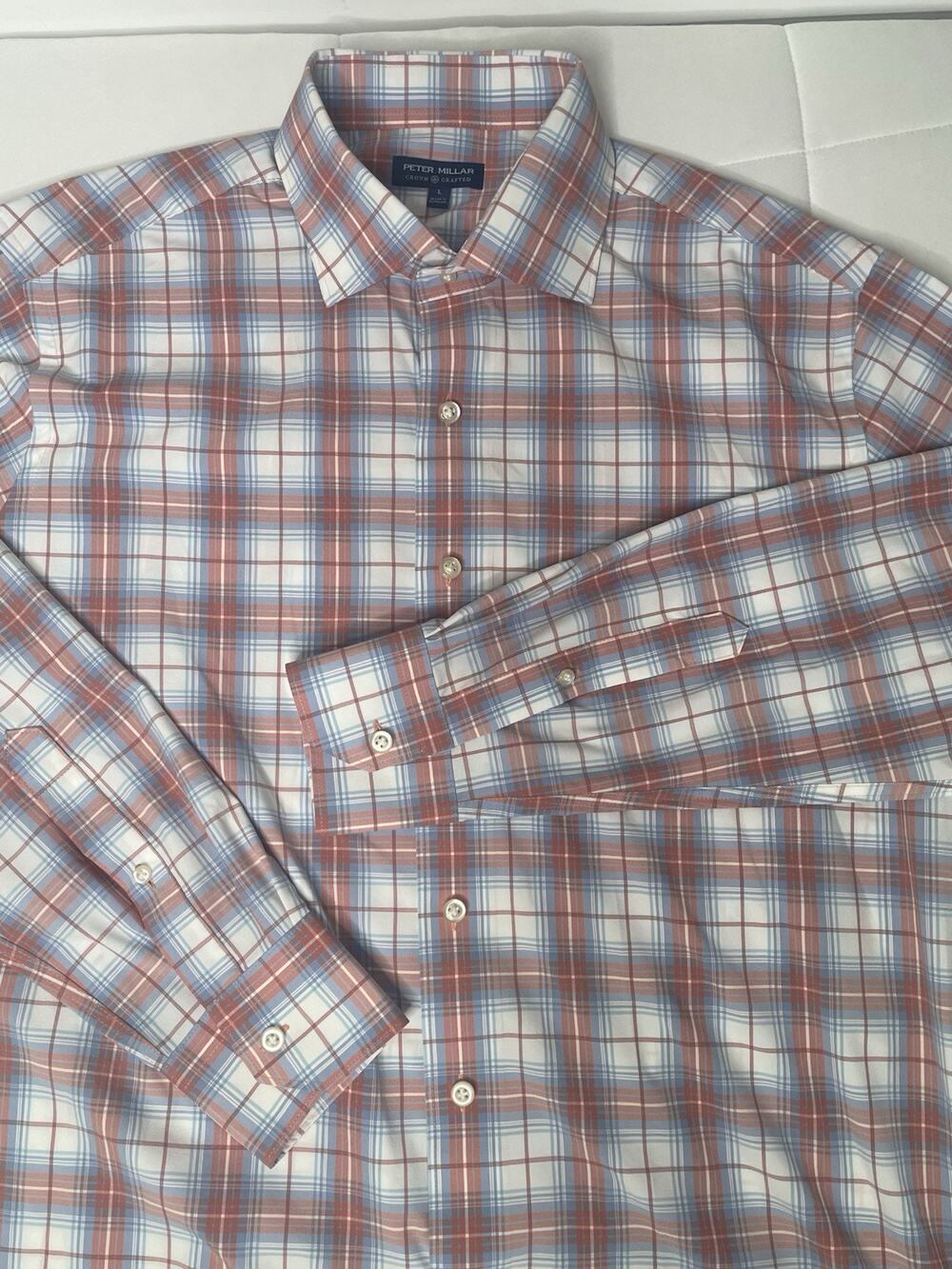 Peter Millar Crown Crafted Men’s L Plaid Performance Shirt Long Sleeve